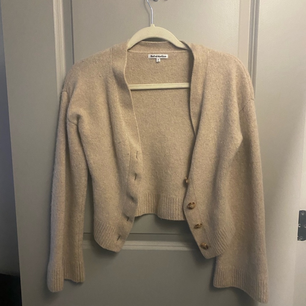 Tan cardigan from Reformation
